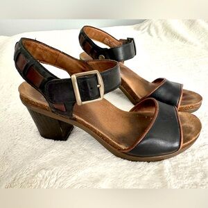 Dansko Black and Brown Open Toe Heels